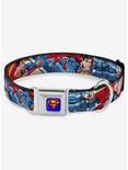 DC Comics Justice League Superman Action Poses Stars Stripes Seatbelt Buckle Dog Collar, MULTICOLOR, hi-res