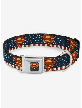 DC Comics Justice League Superman Shield Americana Seatbelt Buckle Dog Collar, , hi-res