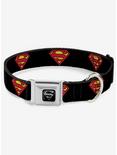 DC Comics Justice League Superman Shield Black Seatbelt Buckle Dog Collar, BLACK, hi-res