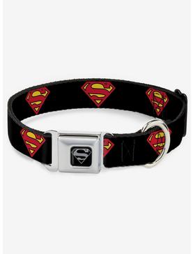 DC Comics Justice League Superman Shield Black Seatbelt Buckle Dog Collar, , hi-res