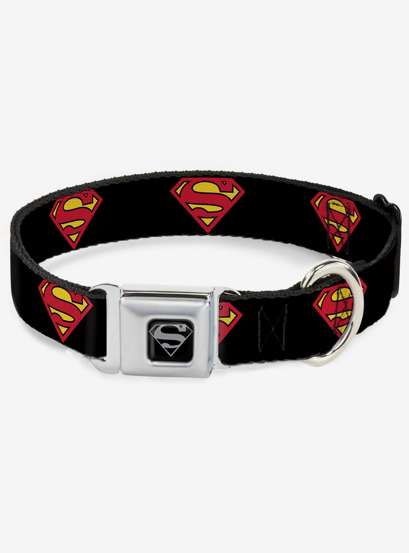 DC Comics Justice League Superman Shield Black Seatbelt Buckle Dog Collar, , hi-res