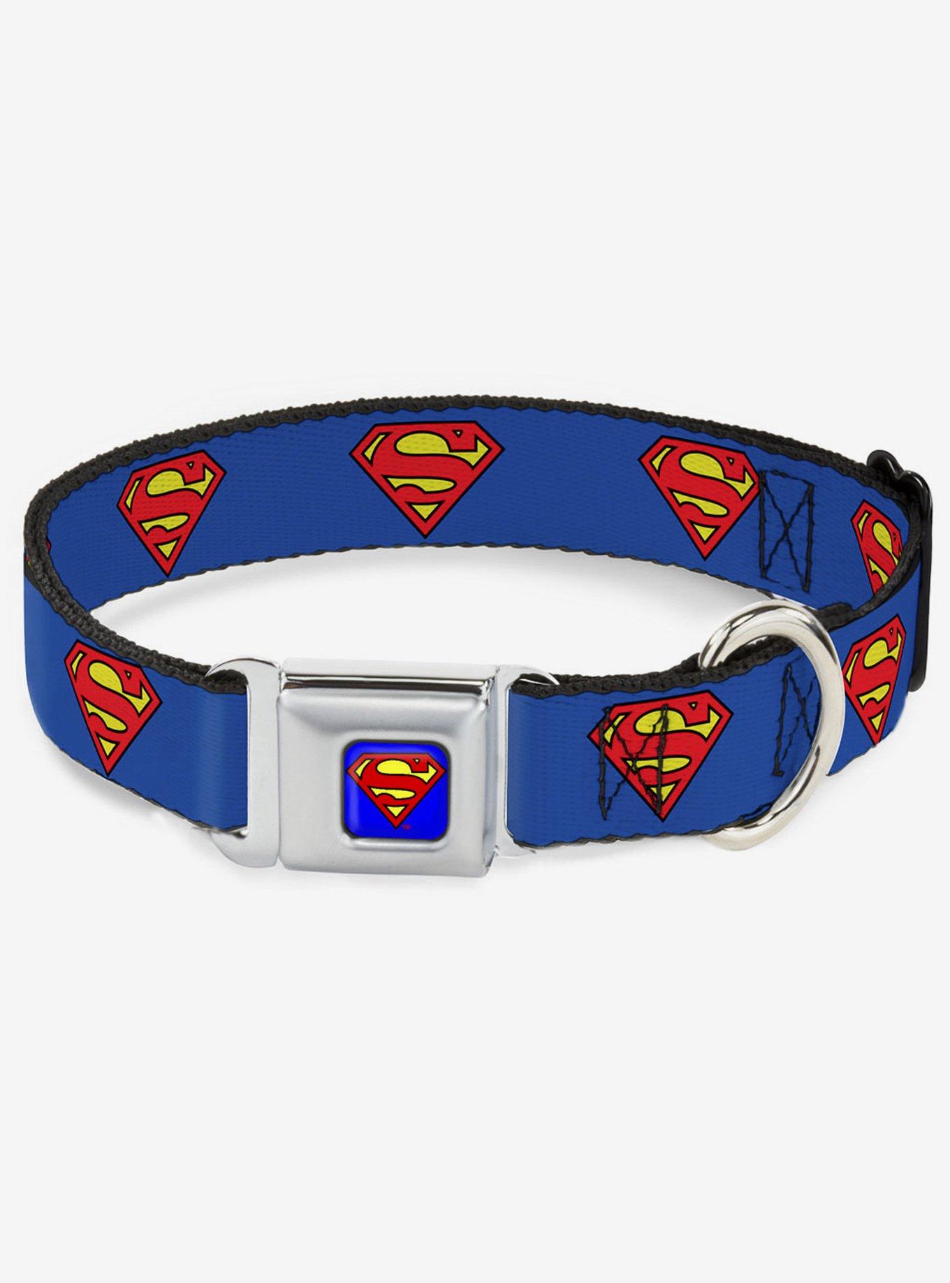 DC Comics Justice League Superman Shield Blue Seatbelt Buckle Dog Collar, , hi-res