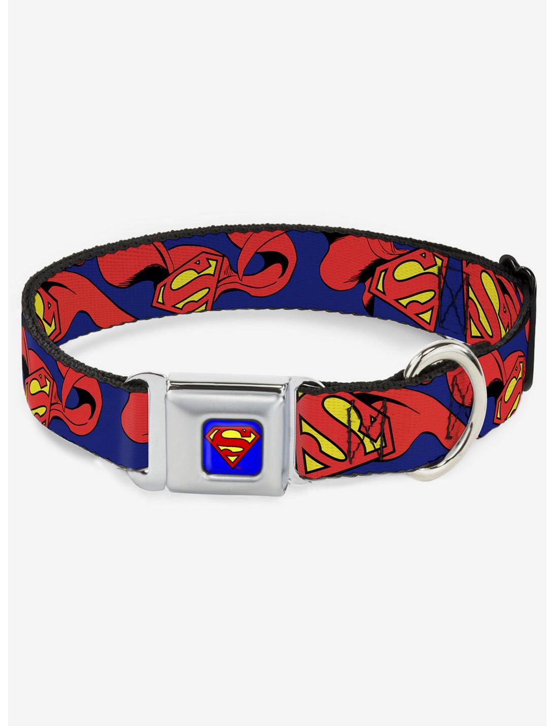 DC Comics Justice League Superman Shield Cape Seatbelt Buckle Dog Collar, MULTICOLOR, hi-res