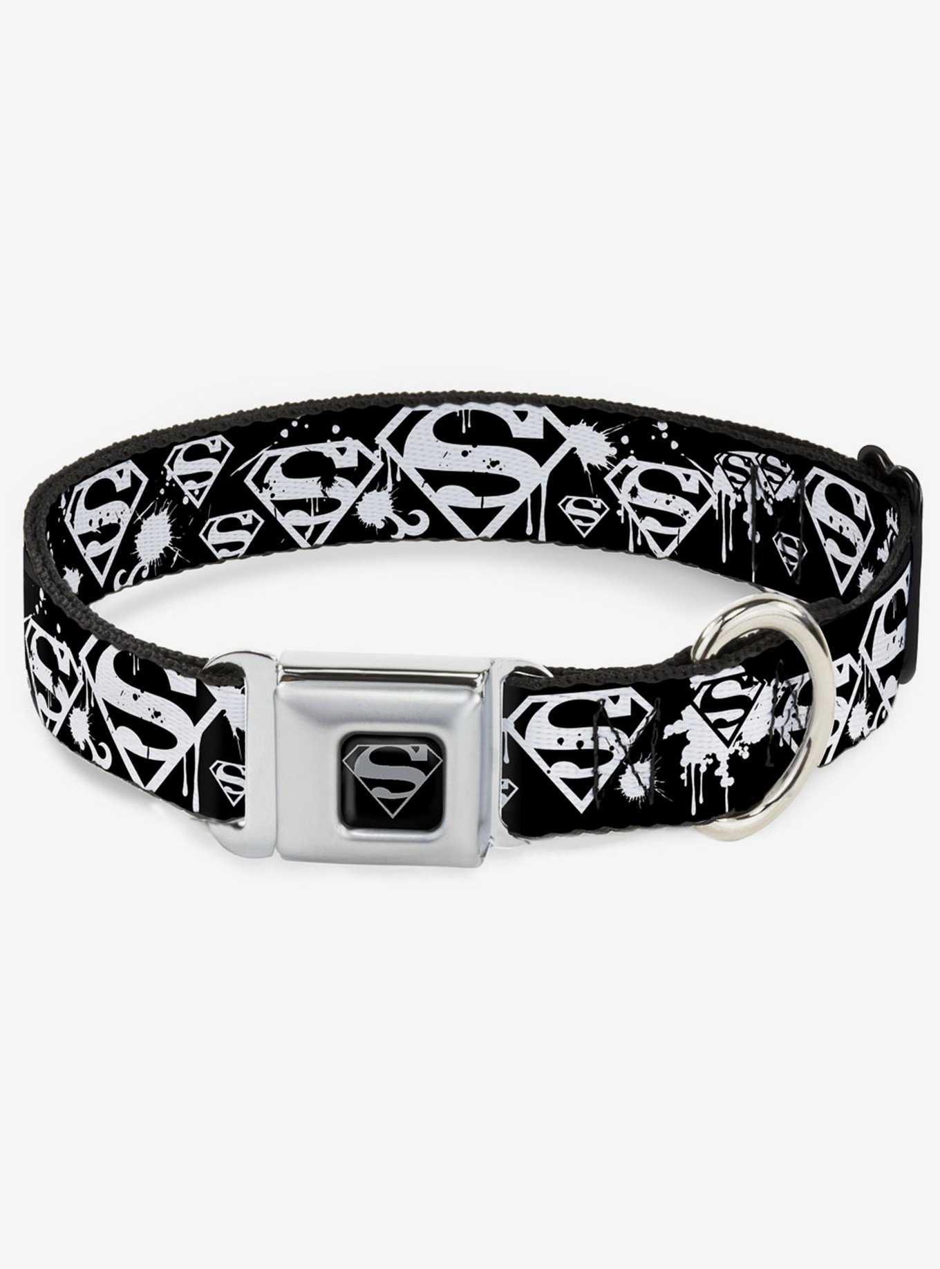 DC Comics Justice League Superman Shield Splatter Seatbelt Buckle Dog Collar, , hi-res