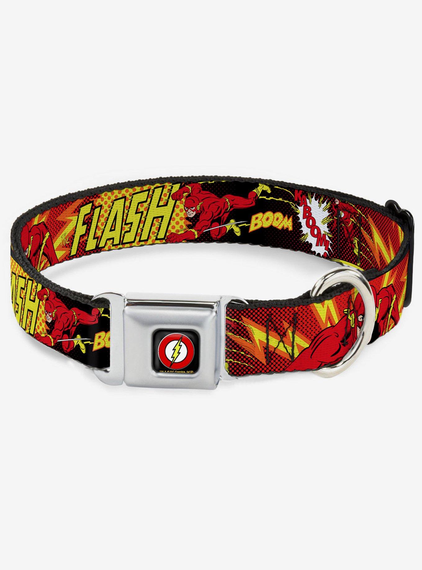 DC Comics Justice League The Flash Boom Kaboom Seatbelt Buckle Dog Collar, MULTICOLOR, hi-res