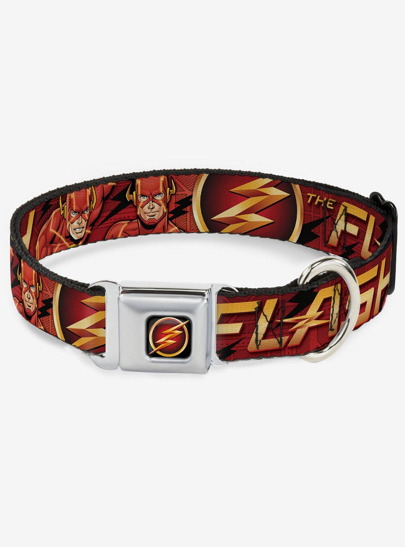 DC Comics Justice League The Flash Logo 3 Poses Seatbelt Buckle Dog Collar, BLACK, hi-res