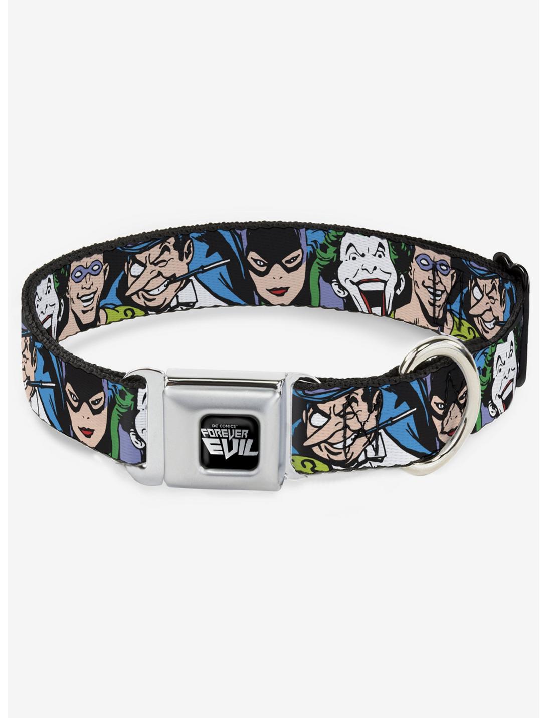 DC Comics Justice League Villains Close Up Seatbelt Buckle Dog Collar, MULTICOLOR, hi-res