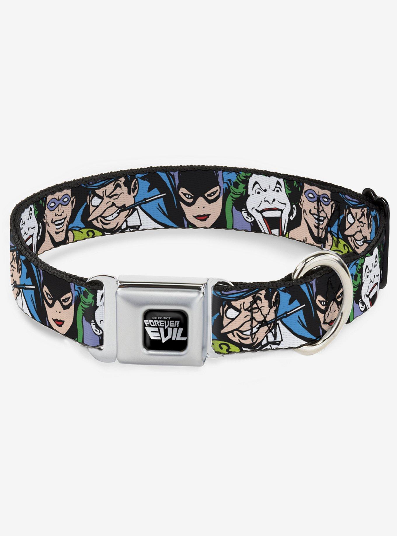 DC Comics Justice League Villains Close Up Seatbelt Buckle Dog Collar, MULTICOLOR, hi-res