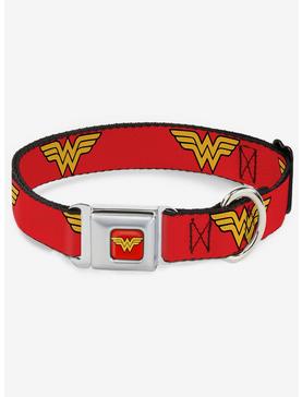 DC Comics Justice League Wonder Woman Logo Red Seatbelt Buckle Dog Collar, , hi-res