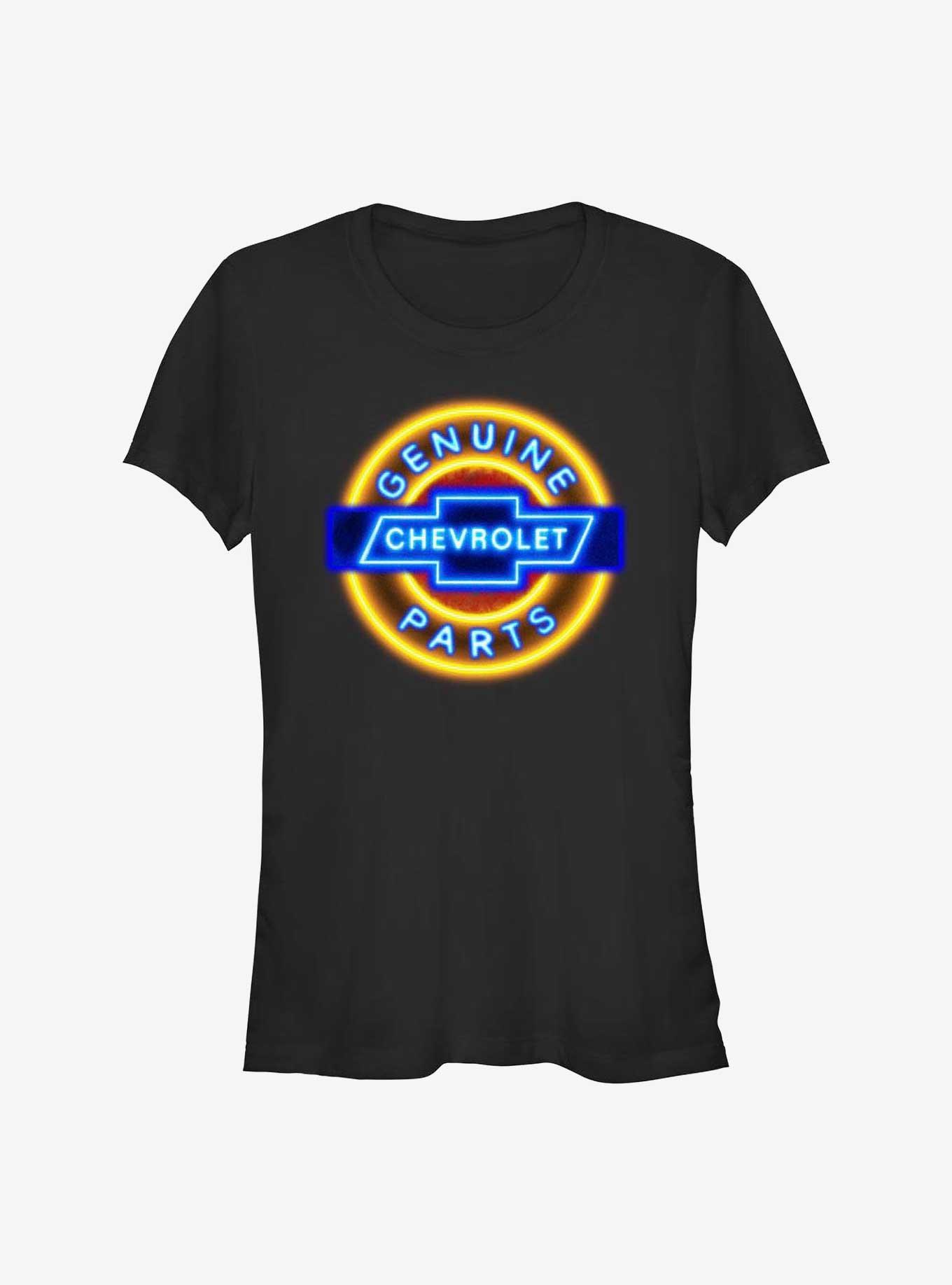 General Motors Chevrolet Genuine Parts Neon Sign Girls T-Shirt, BLACK, hi-res