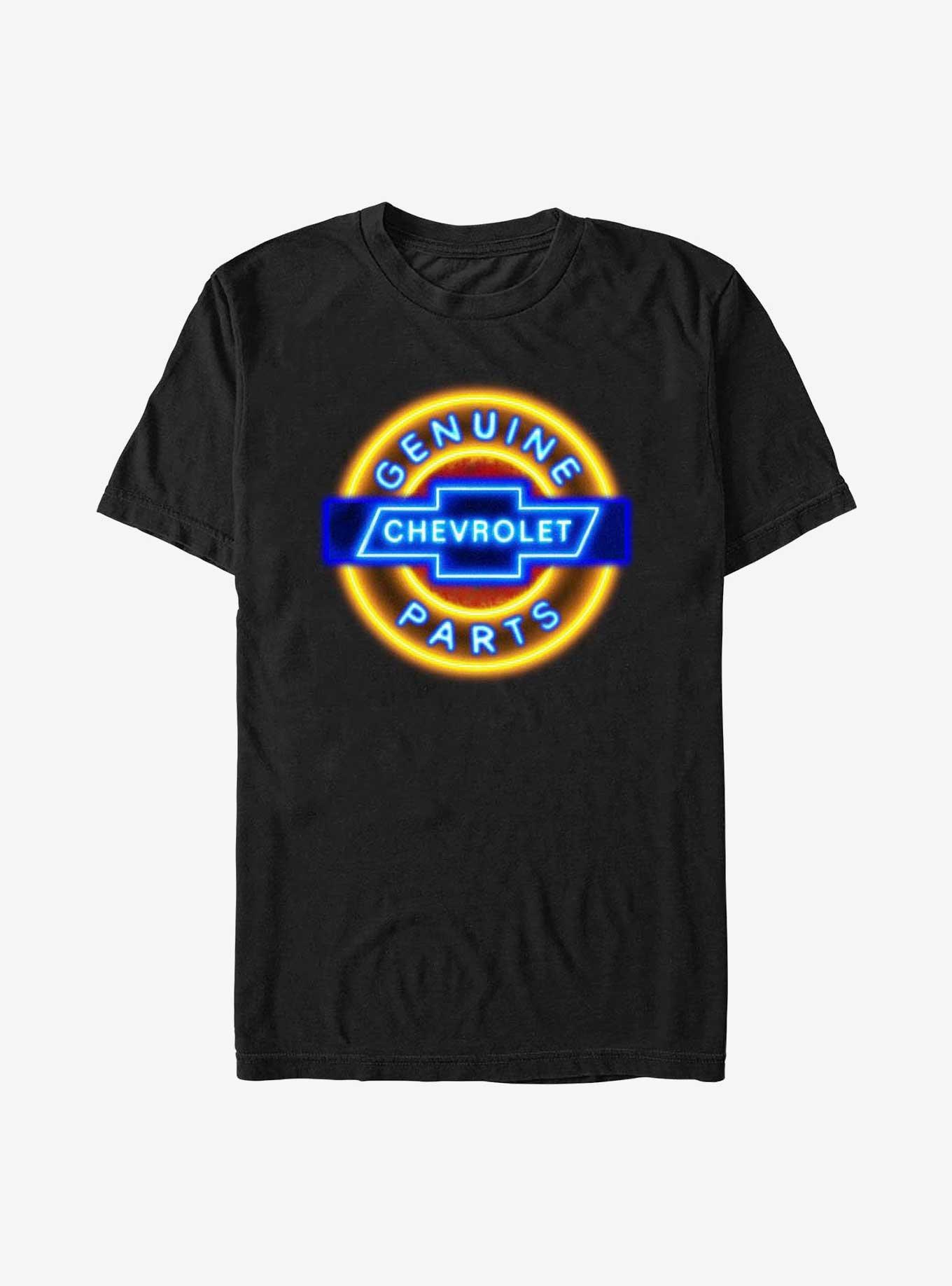 General Motors Chevrolet Genuine Parts Neon Sign T-Shirt, BLACK, hi-res