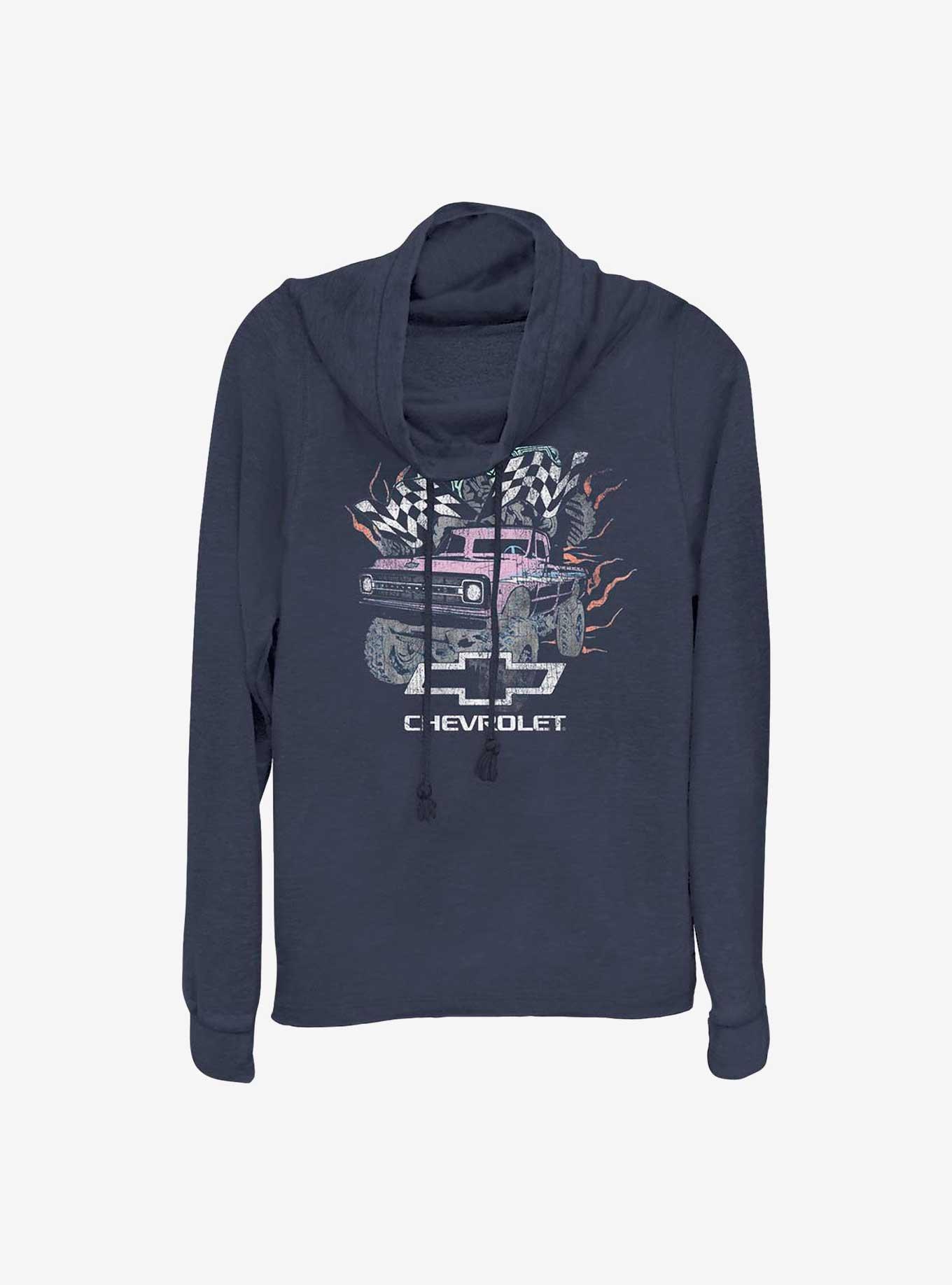 General Motors Chevrolet Monster Trucks Long-Sleeve Cowl Neck Girls T-Shirt, NAVY, hi-res