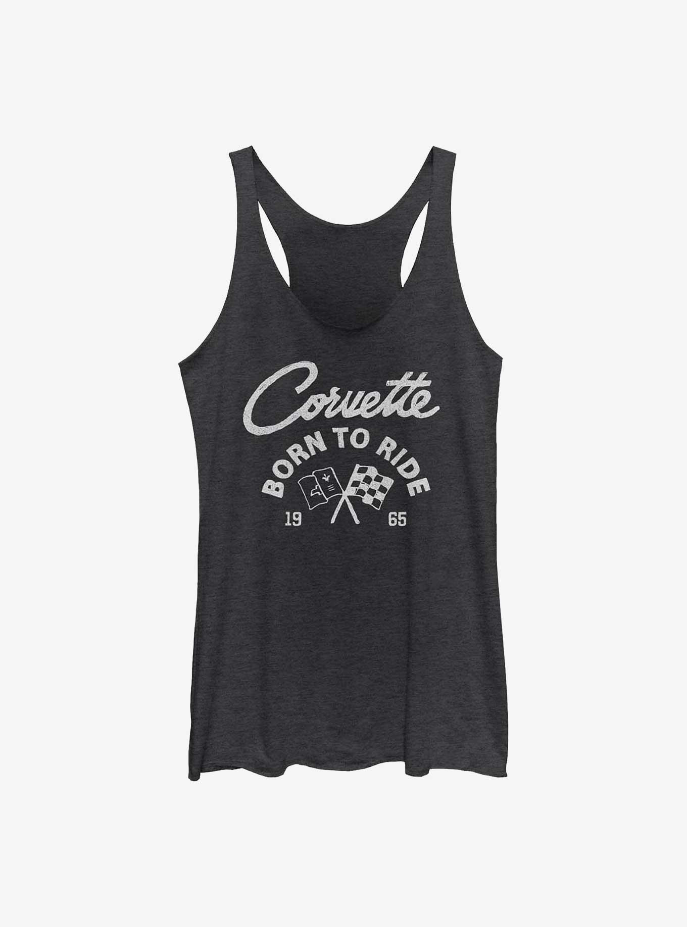 General Motors Chevy Corvette Born To Ride 1965 Raw Edge Girls Tank, BLK HTR, hi-res