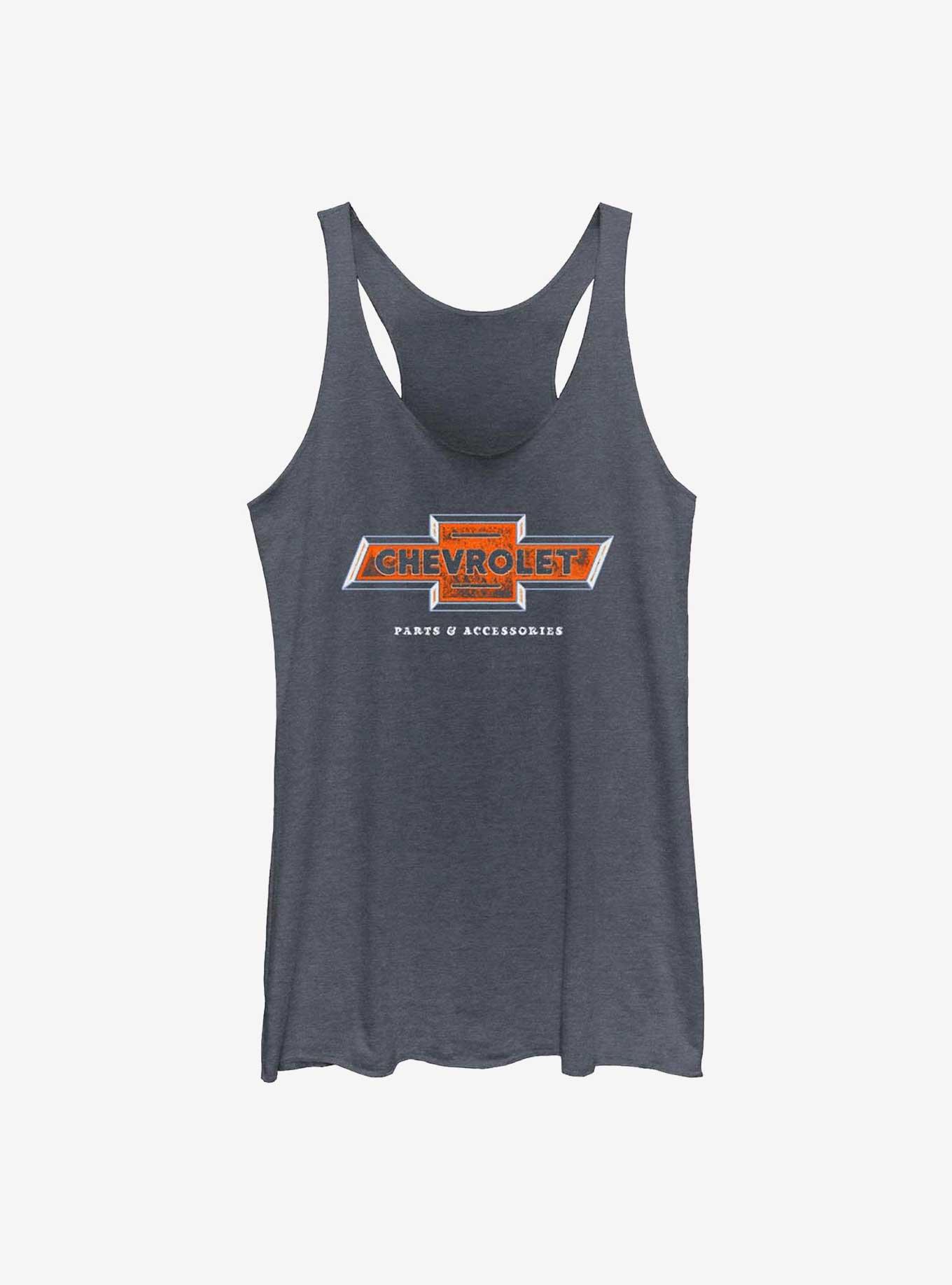 General Motors Chevy Parts Accssrs Bowtie Logo Raw Edge Girls Tank, NAVY HTR, hi-res