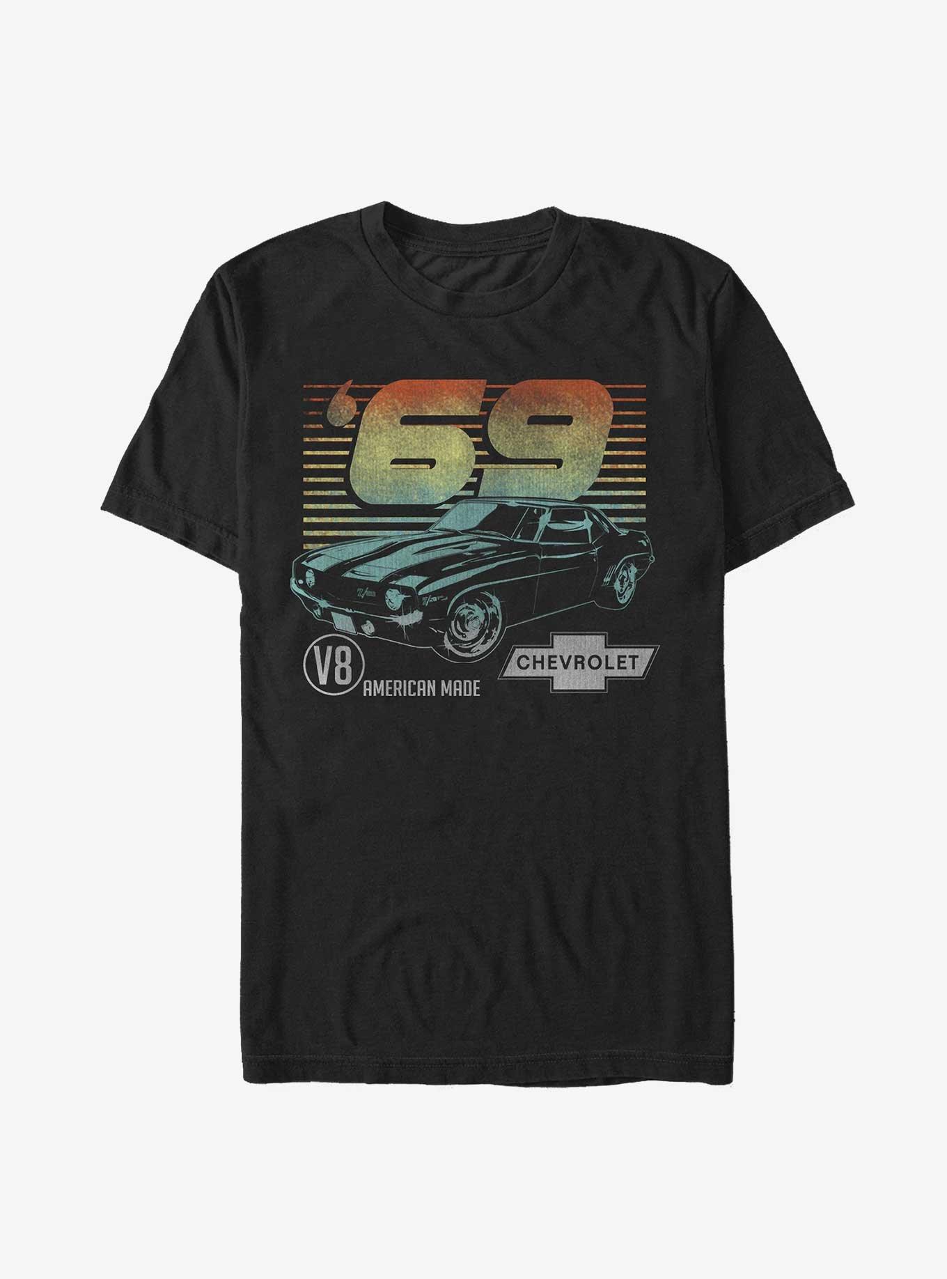 General Motors V8 American Made Chevrolet 69 T-Shirt, BLACK, hi-res