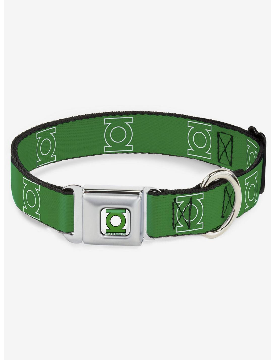 DC Comics Justice League Green Lantern Logo Green White Seatbelt Buckle Dog Collar, GREEN, hi-res