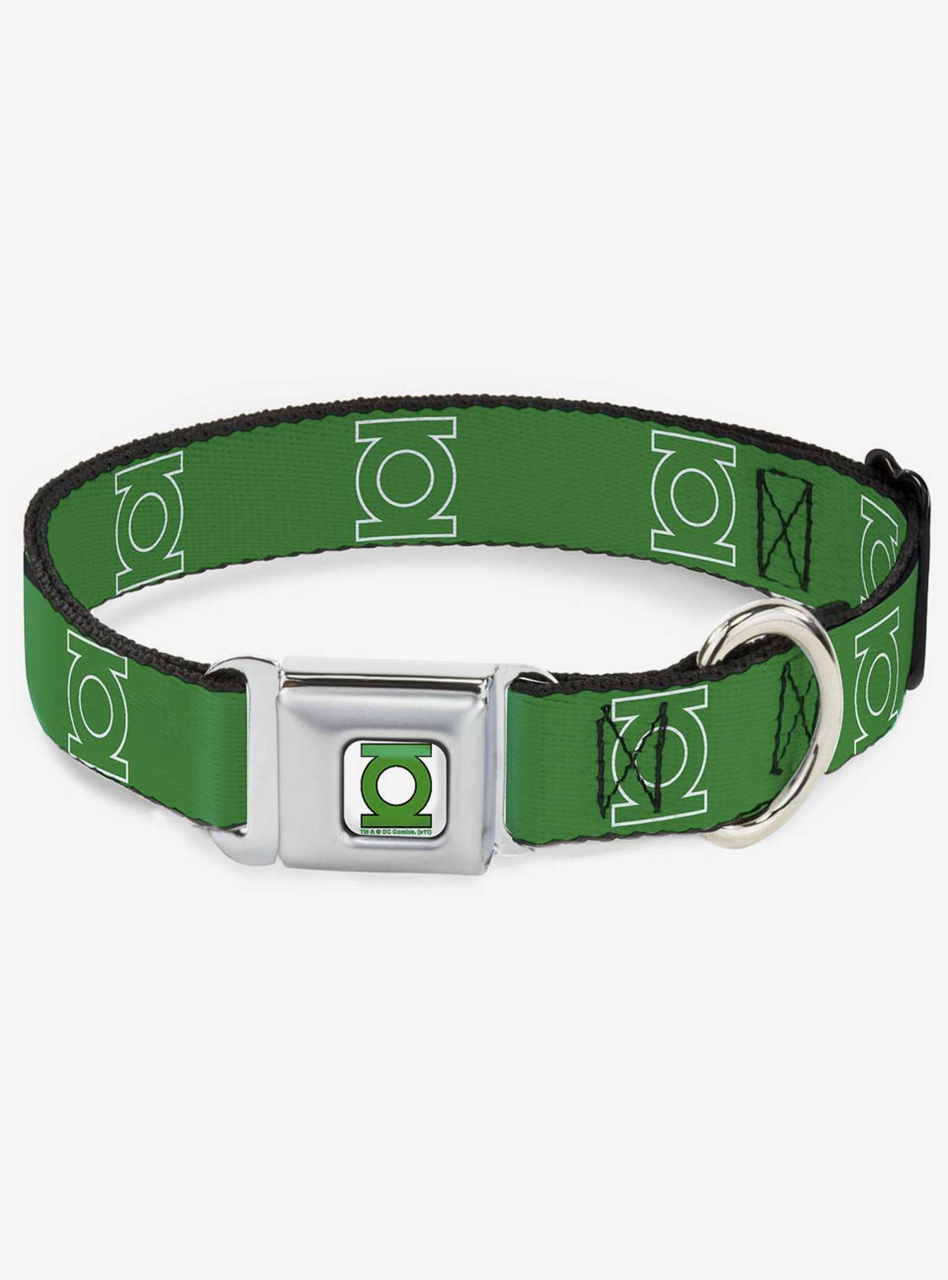 DC Comics Justice League Green Lantern Logo Green White Seatbelt Buckle Dog Collar, , hi-res