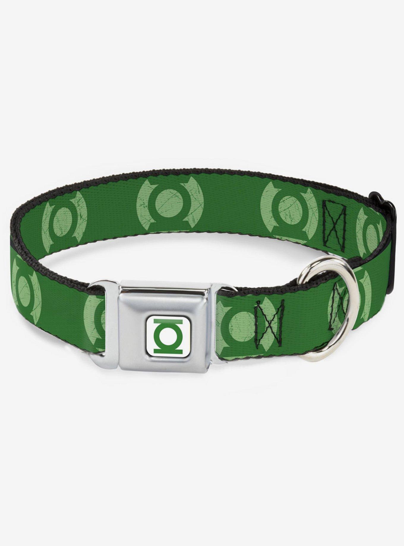DC Comics Justice League Green Lantern Logo Weathered Greens Seatbelt Buckle Dog Collar, GREEN, hi-res