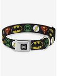 DC Comics Justice League Superhero Logos Seatbelt Buckle Dog Collar, MULTICOLOR, hi-res