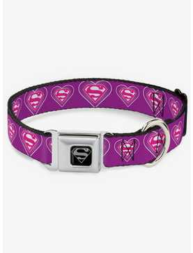 DC Comics Justice League Superman Logo In Heart Seatbelt Buckle Dog Collar, , hi-res