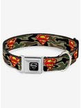 DC Comics Justice League Superman Shield Camo Olive Seatbelt Buckle Dog Collar, OLIVE, hi-res