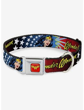 DC Comics Justice League Wonder Woman Face Stars Seatbelt Buckle Dog Collar, , hi-res