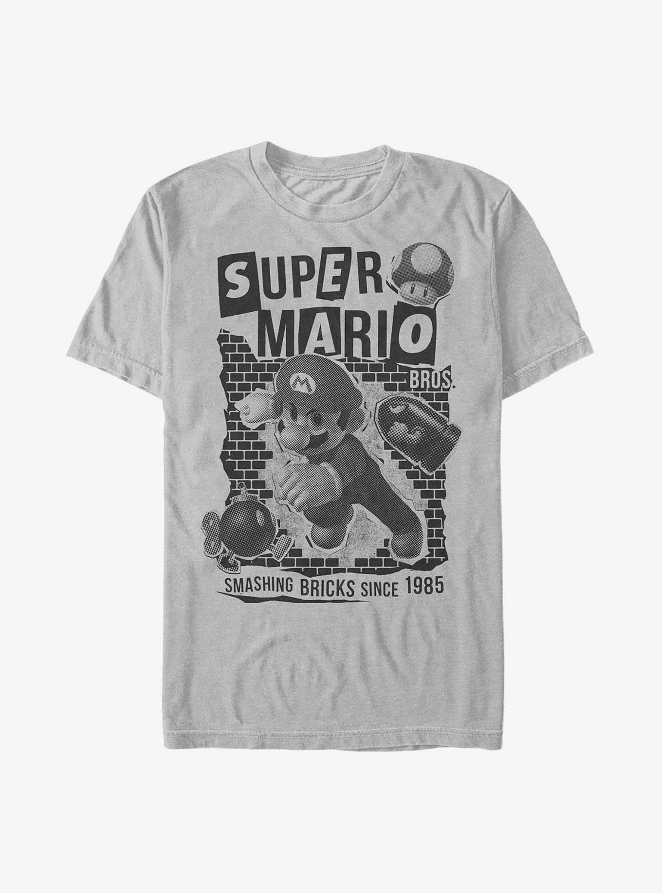 Nintendo Mario Smashing Bricks Since 1985 T-Shirt, SILVER, hi-res