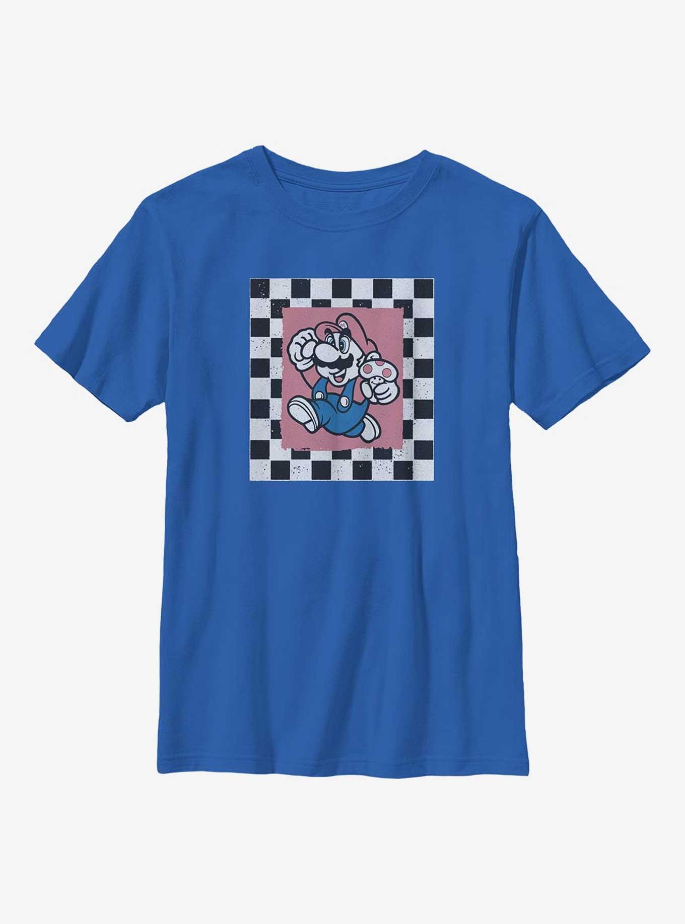 Nintendo Mario Cubby Checkers Youth T-Shirt, ROYAL, hi-res