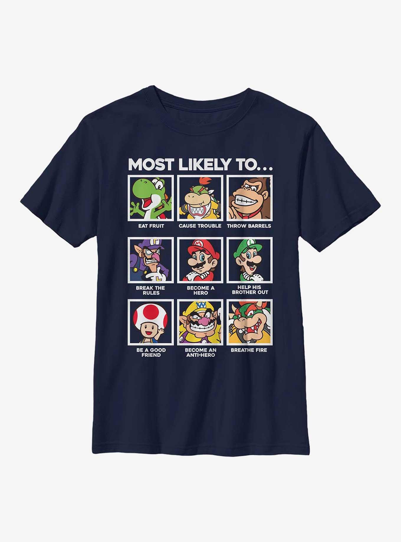Nintendo Mario Characters Most Likely To Youth T-Shirt, , hi-res