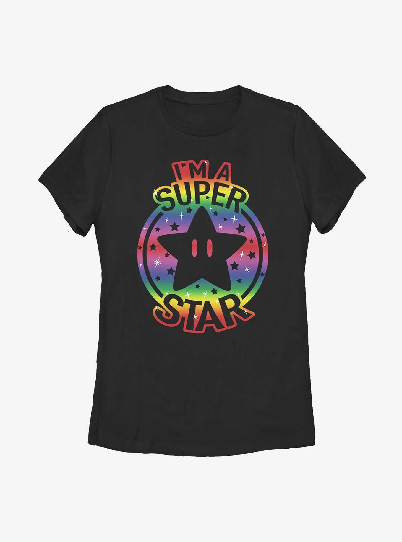 Nintendo Mario Rainbow Super Star Womens T-Shirt, BLACK, hi-res