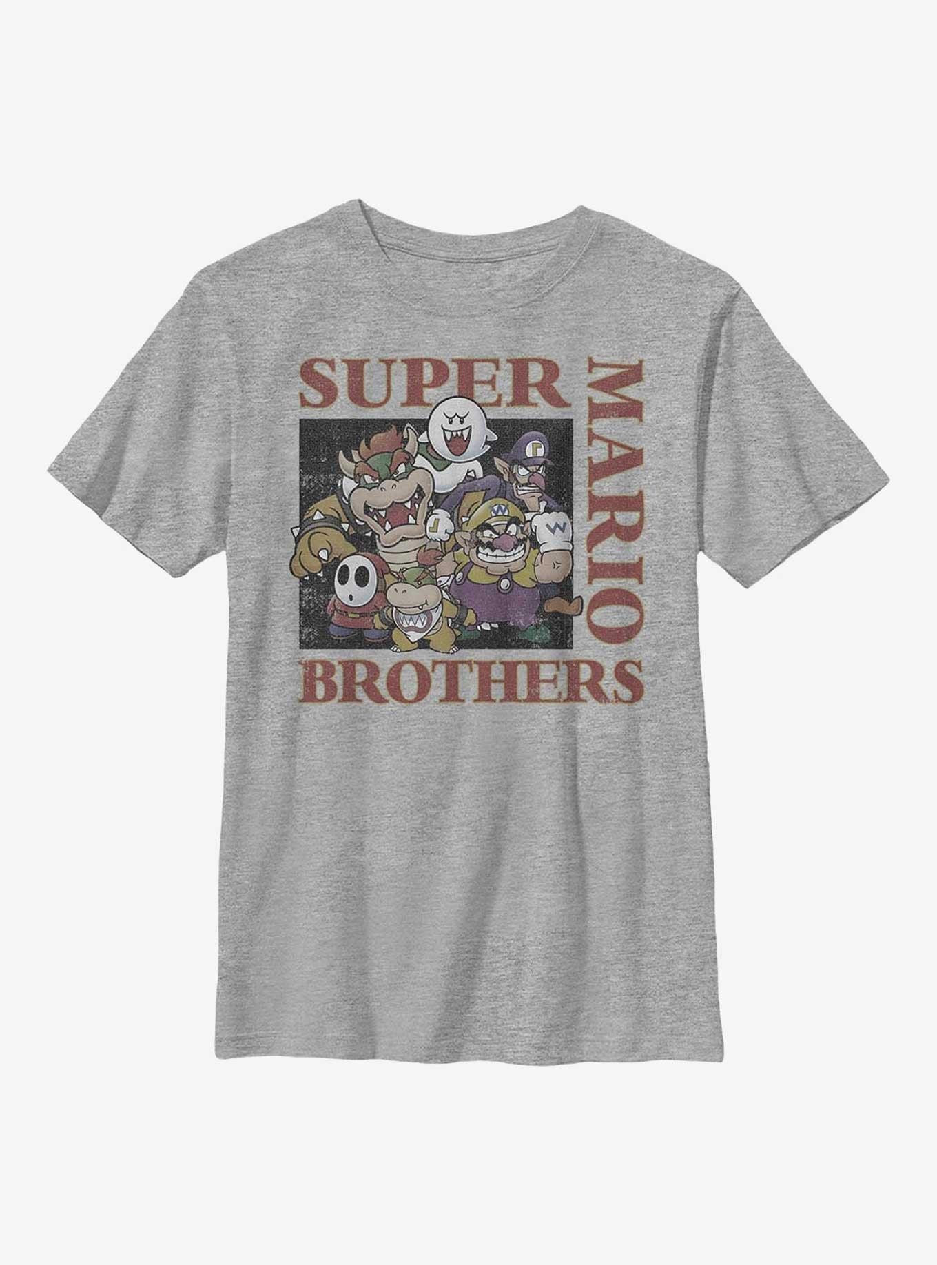 Nintendo Mario Vintage Baddies and Brothers Youth T-Shirt - GREY | BoxLunch