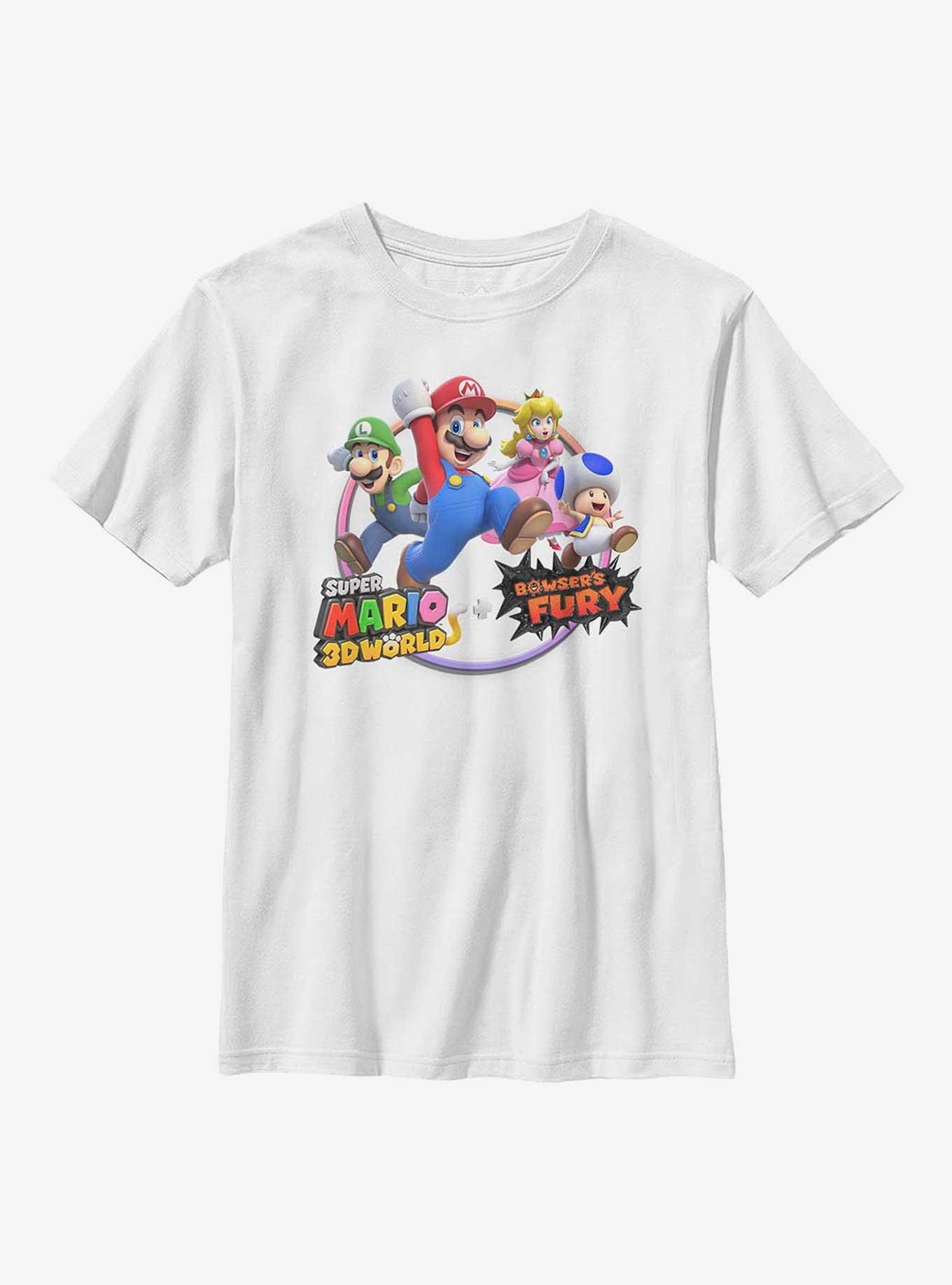 Nintendo Super Mario 3D World Bowser's Fury Youth T-Shirt, WHITE, hi-res