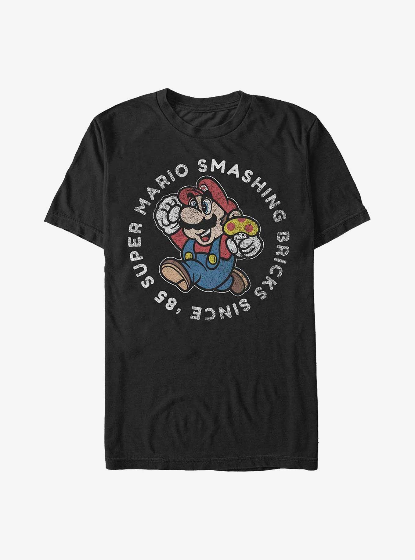 Nintendo Mario Smashing Brings Since '85 T-Shirt, BLACK, hi-res