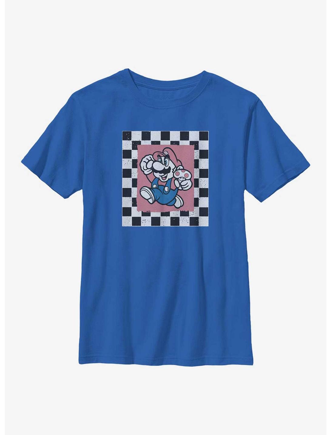 Nintendo Mario Cubby Checkers Youth T-Shirt, ROYAL, hi-res