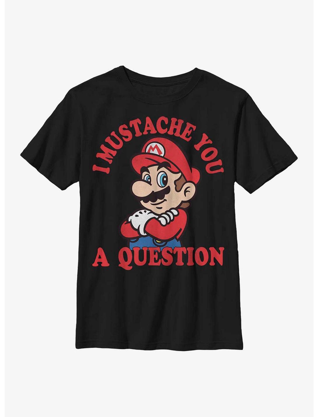 Nintendo Mario I Mustache Ask You A Question Youth T-Shirt, BLACK, hi-res
