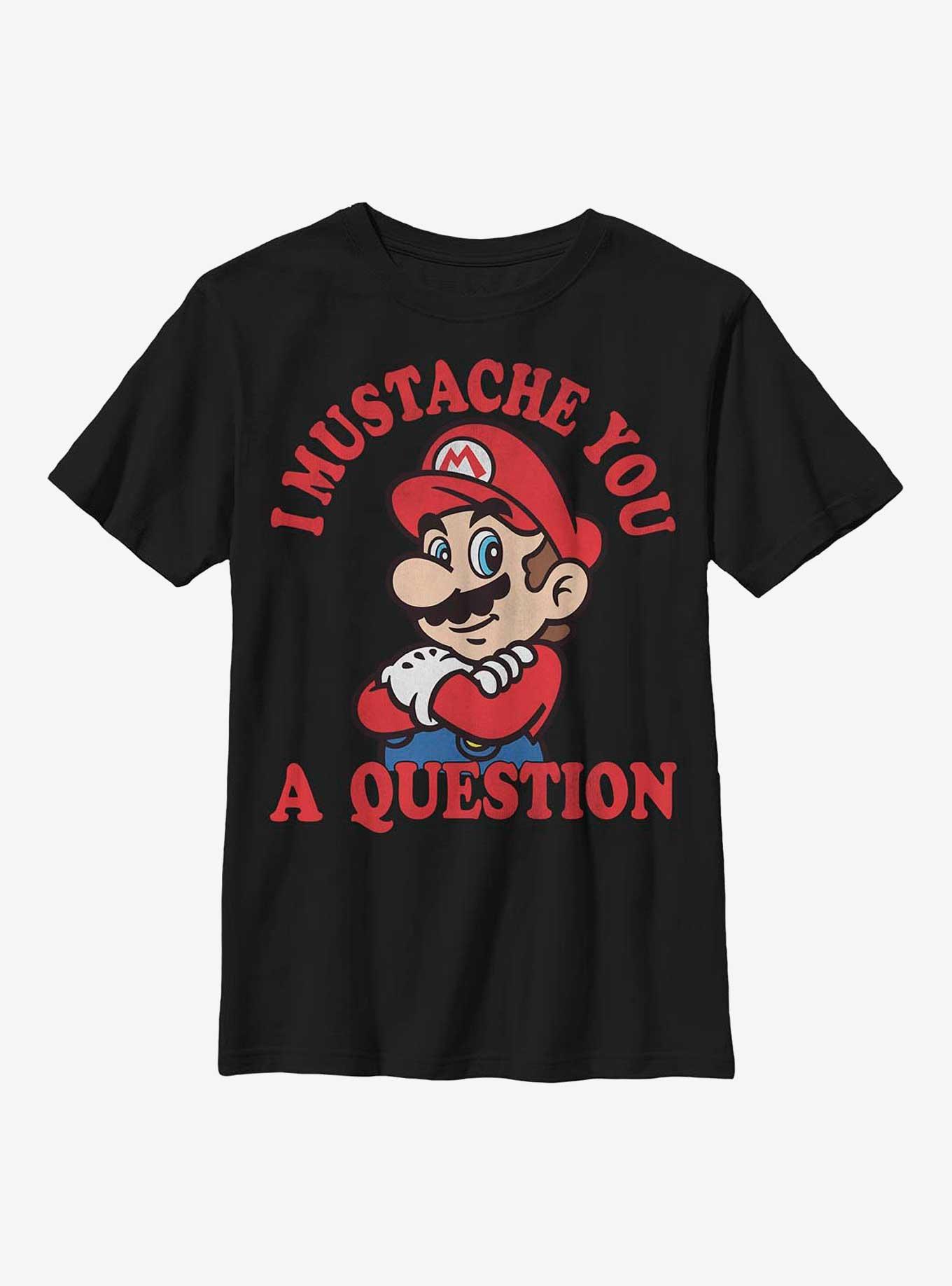 Nintendo Mario I Mustache Ask You A Question Youth T-Shirt, BLACK, hi-res