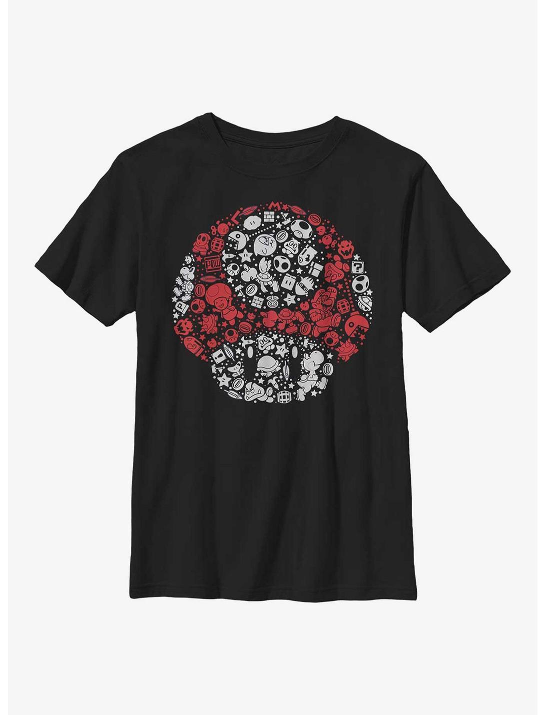 Nintendo Mario Red Mushroom Icons Youth T-Shirt, BLACK, hi-res
