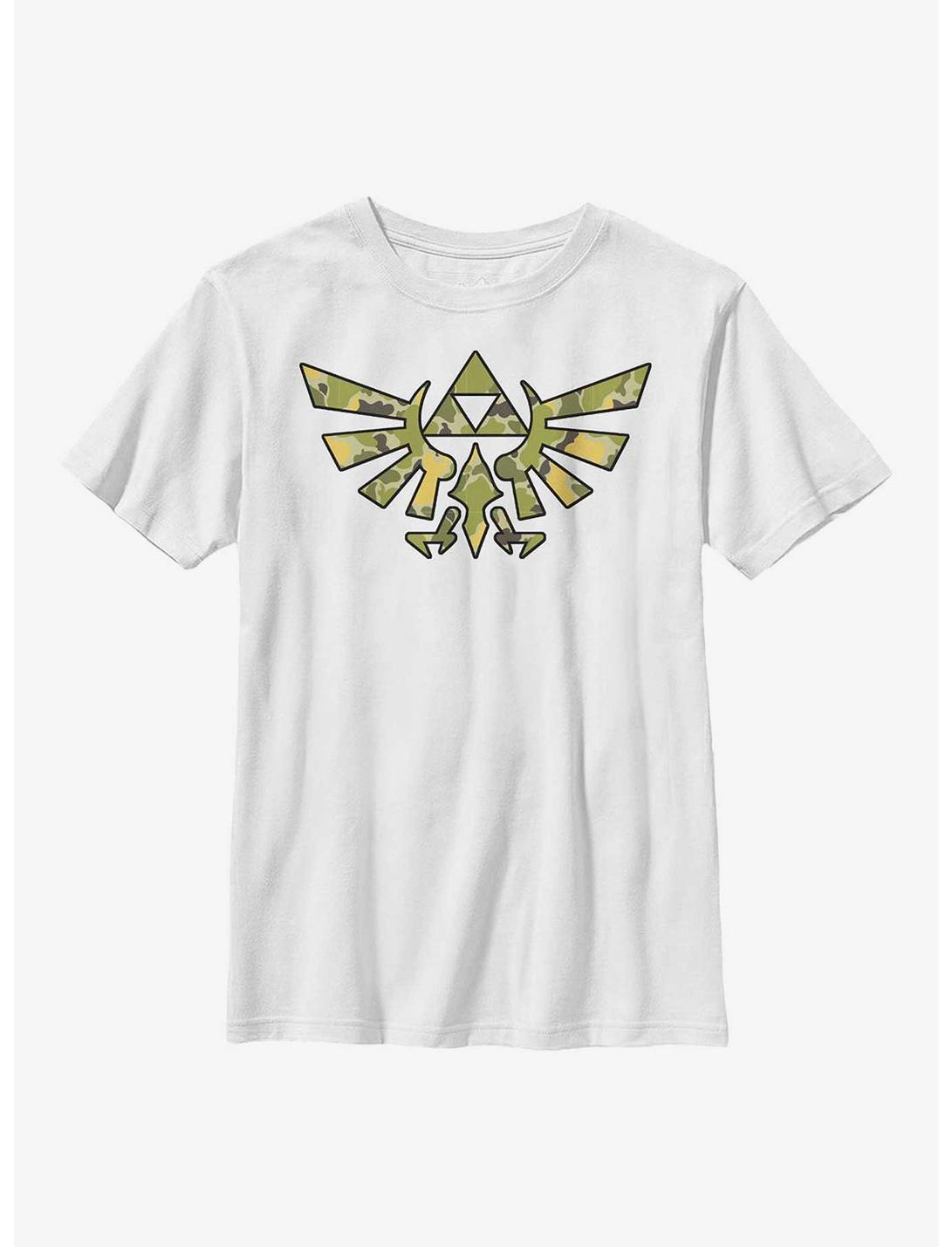 The Legend of Zelda Camo Hyrule Crest Youth T-Shirt, WHITE, hi-res