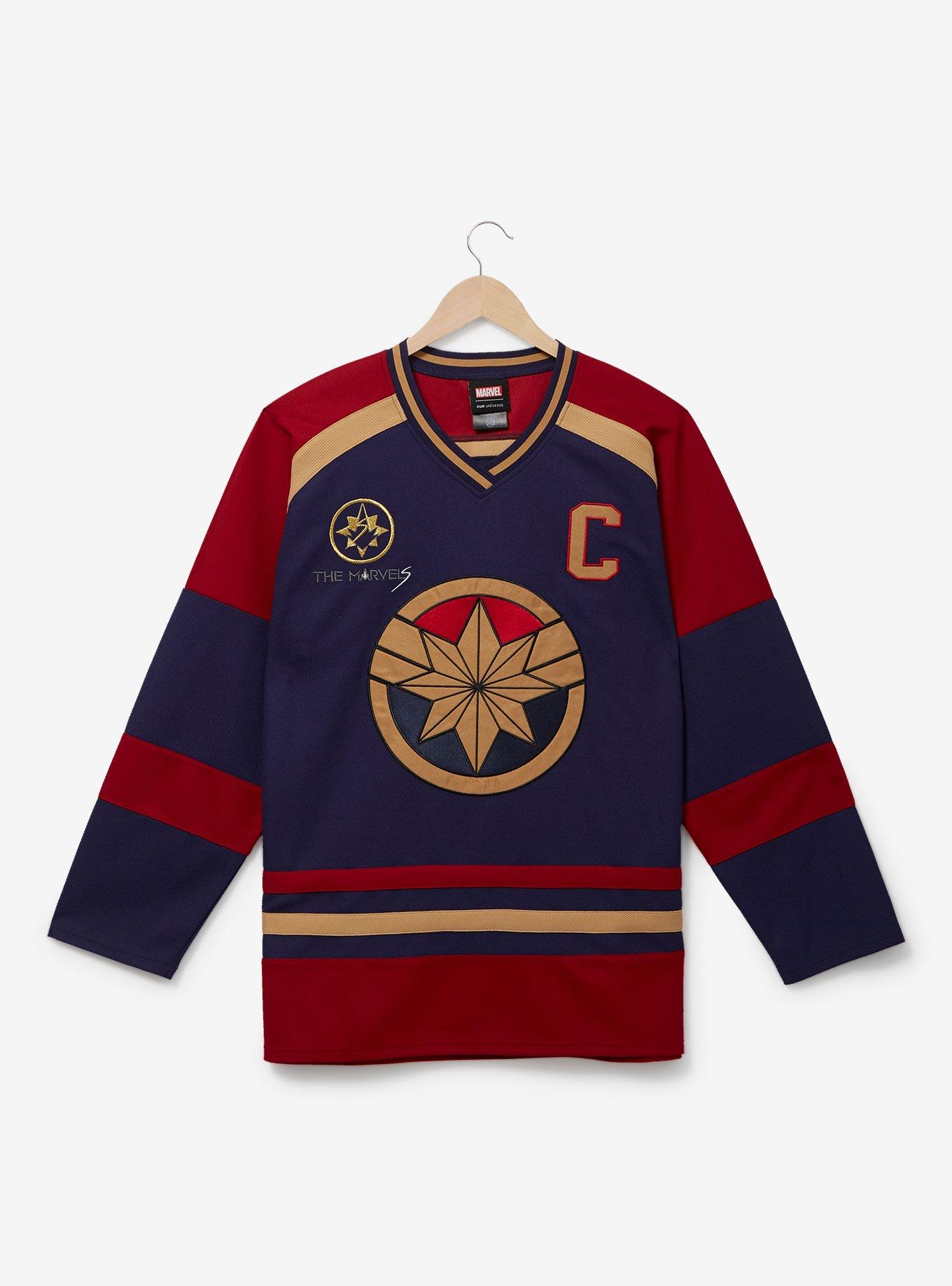 Marvel The Marvels Carol Danvers Hockey Jersey - BoxLunch Exclusive, NAVY, hi-res