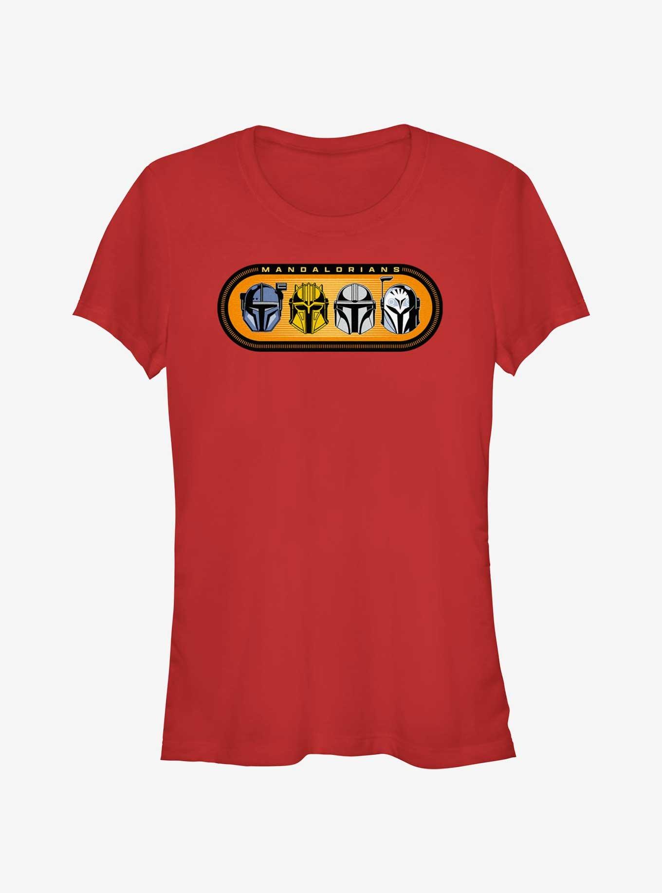 Star Wars The Mandalorian Helmets Badge Girls T-Shirt, RED, hi-res