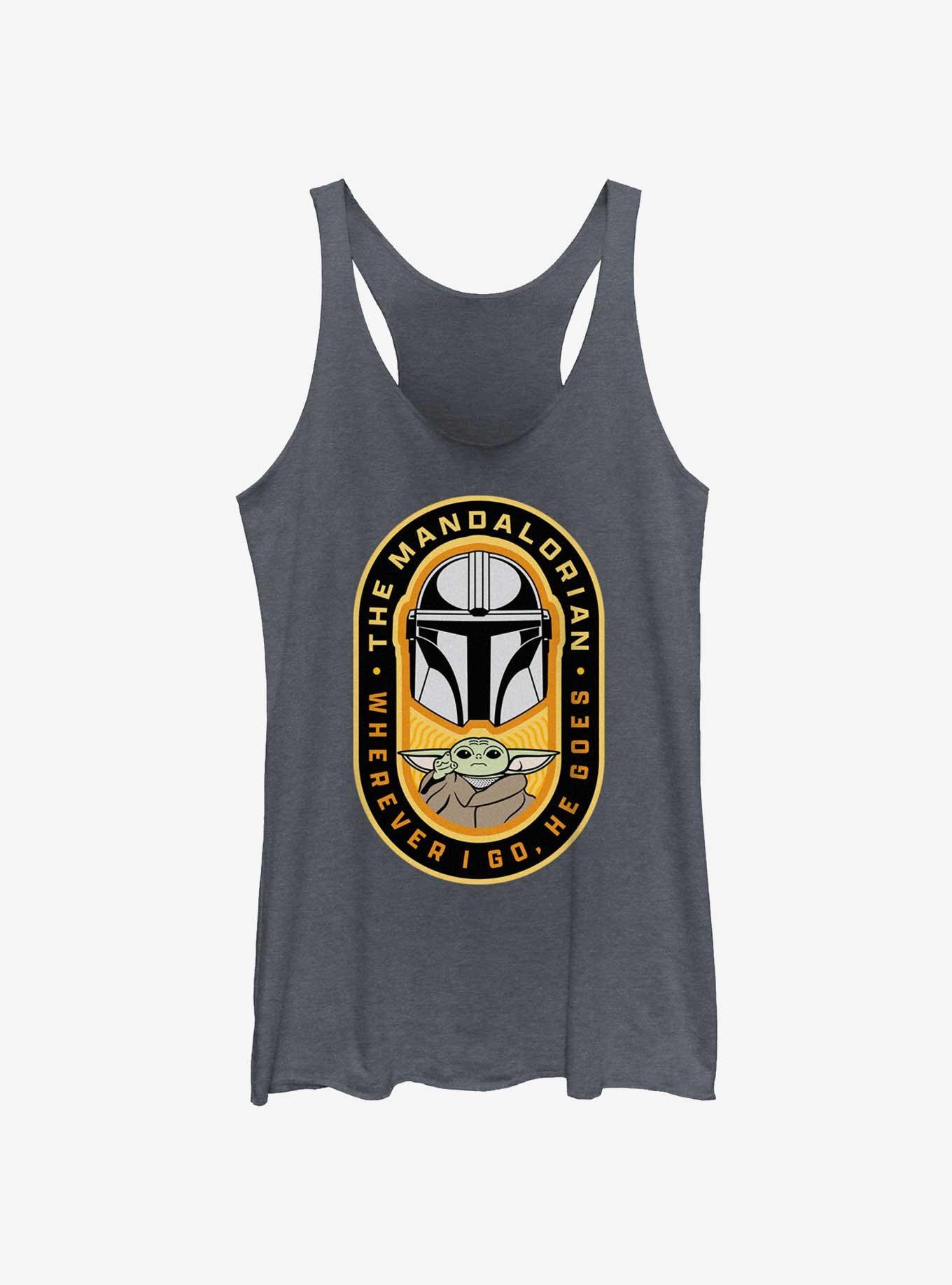 Star Wars The Mandalorian Where I Go, He Goes Badge Girls Tank, NAVY HTR, hi-res