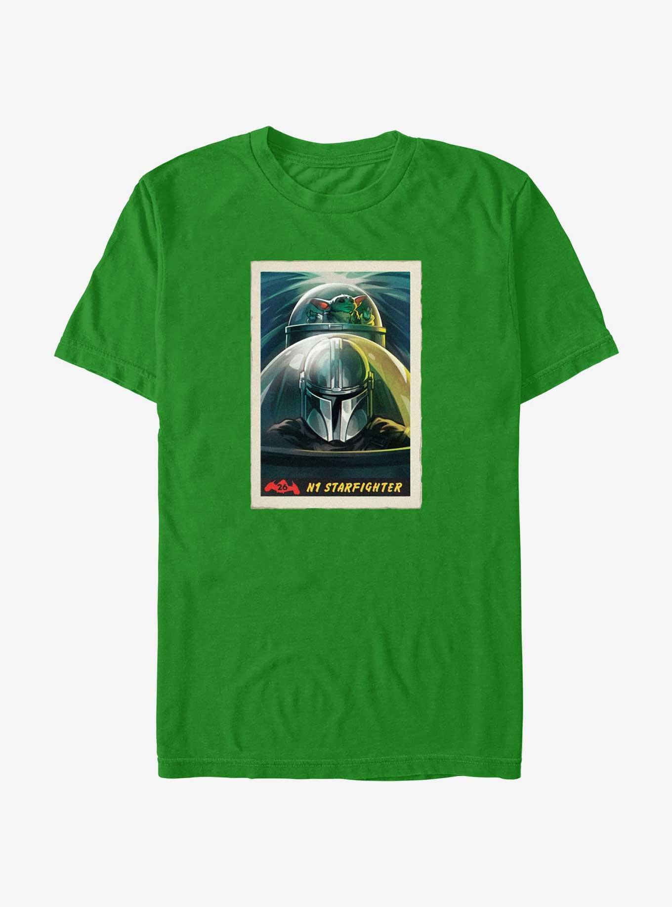Star Wars The Mandalorian Grogu & Mando N-1 Starfighter Poster T-Shirt