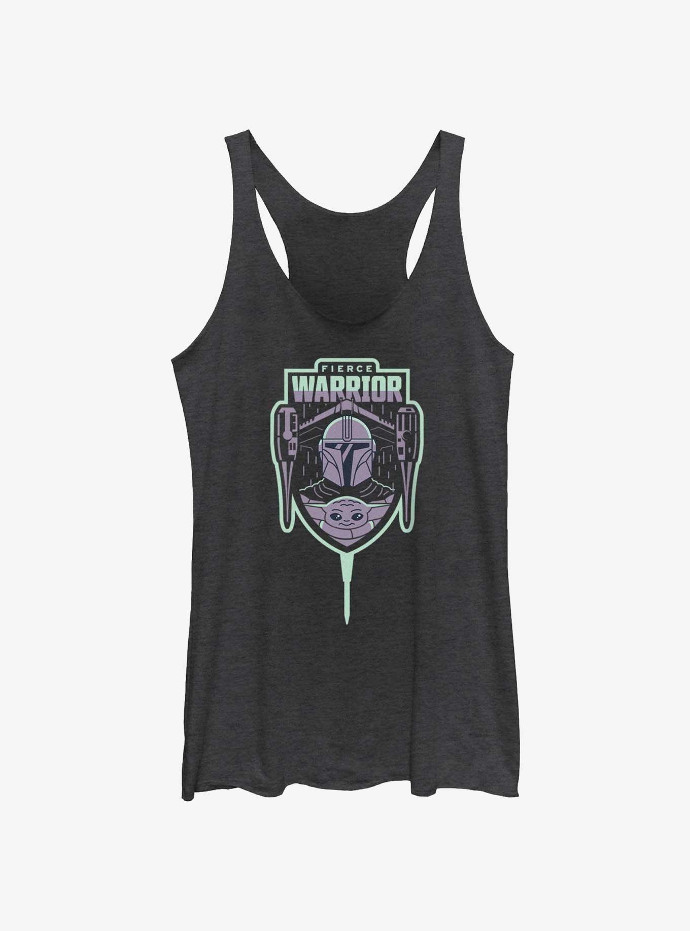 Star Wars The Mandalorian Fierce Warrior Badge Girls Tank, BLK HTR, hi-res