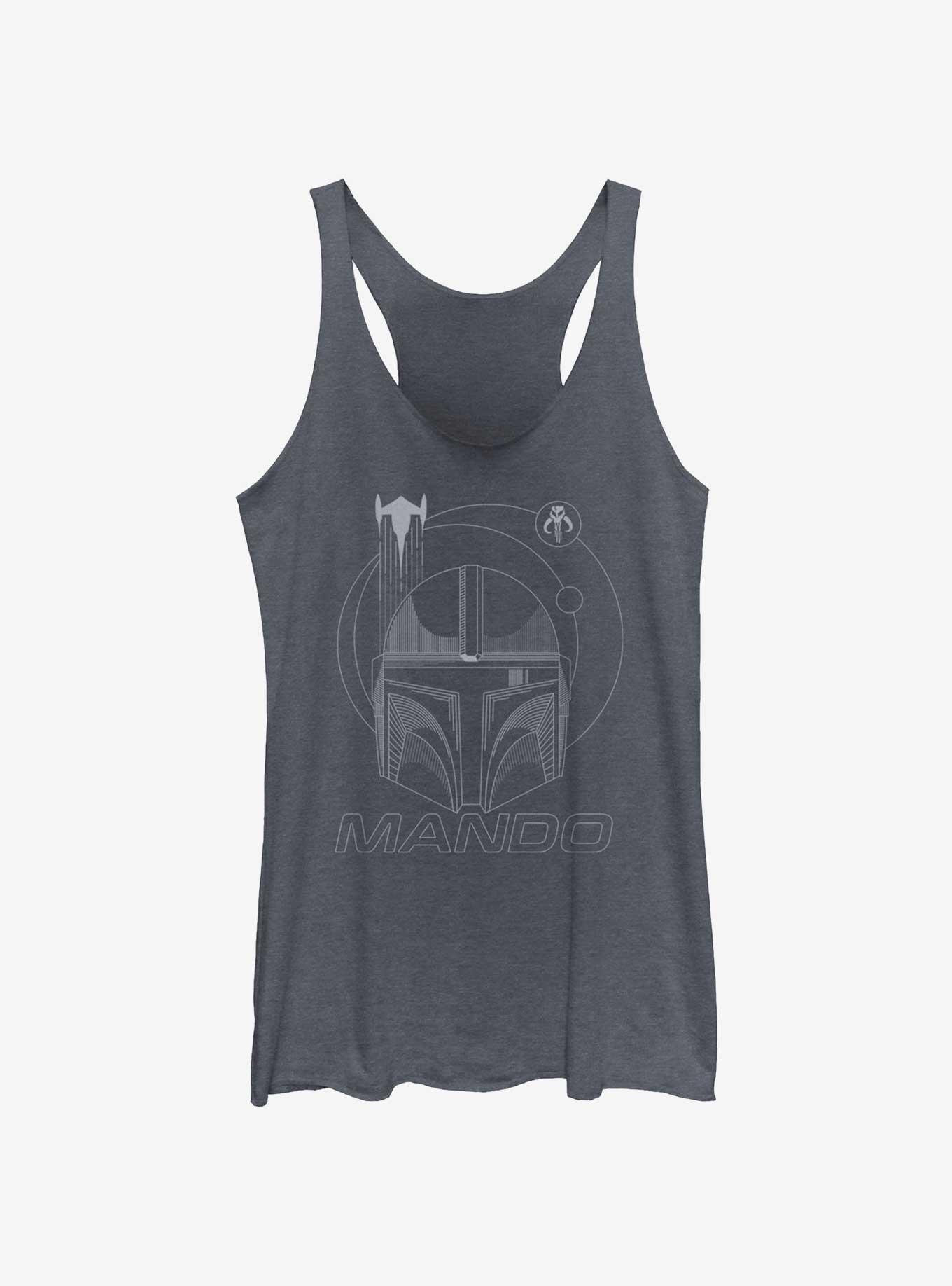 Star Wars The Mandalorian Mando Line Art Girls Tank, NAVY HTR, hi-res