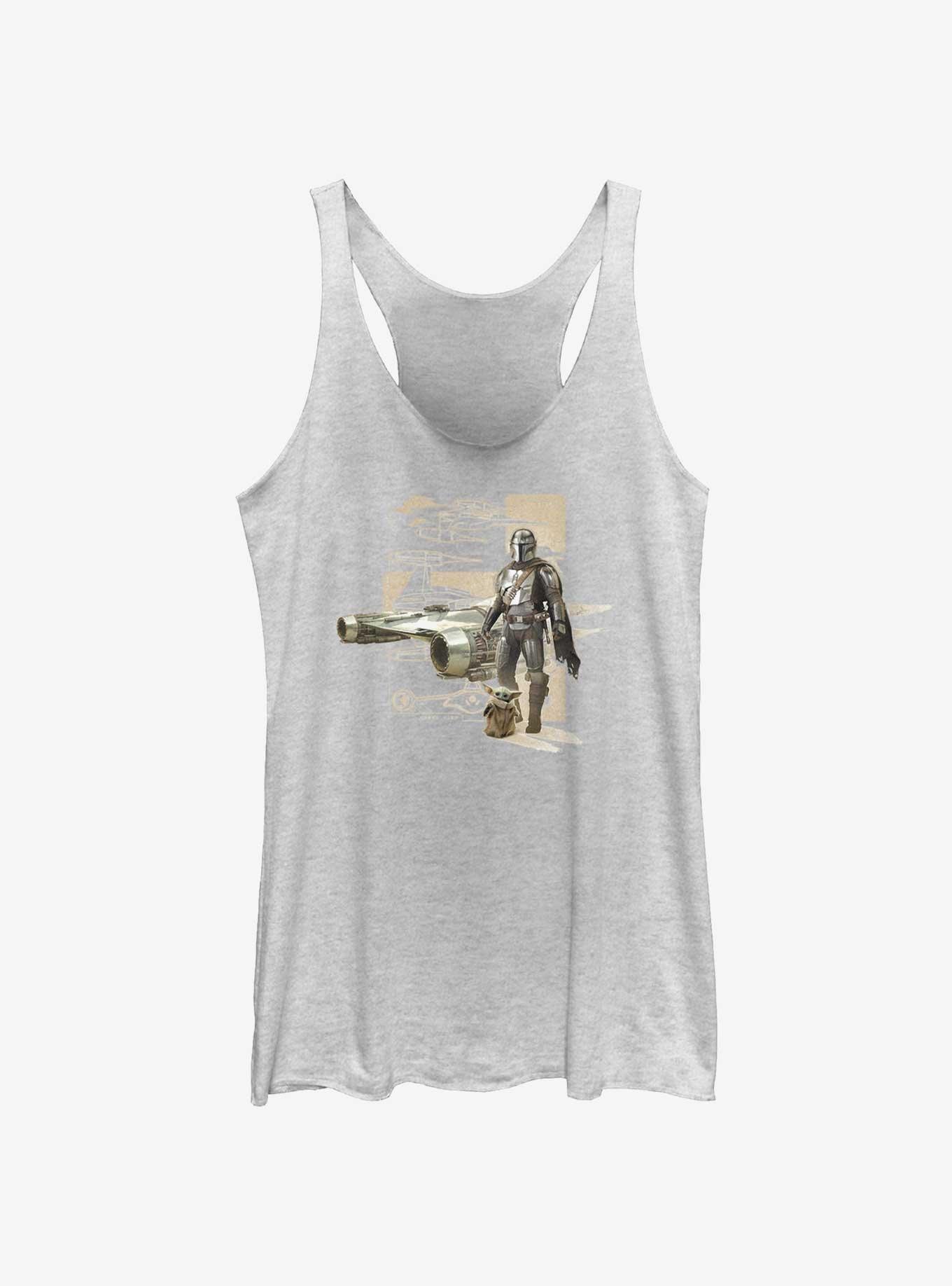 Star Wars The Mandalorian Mando N-1 Starfighter Schematic Girls Tank, WHITE HTR, hi-res