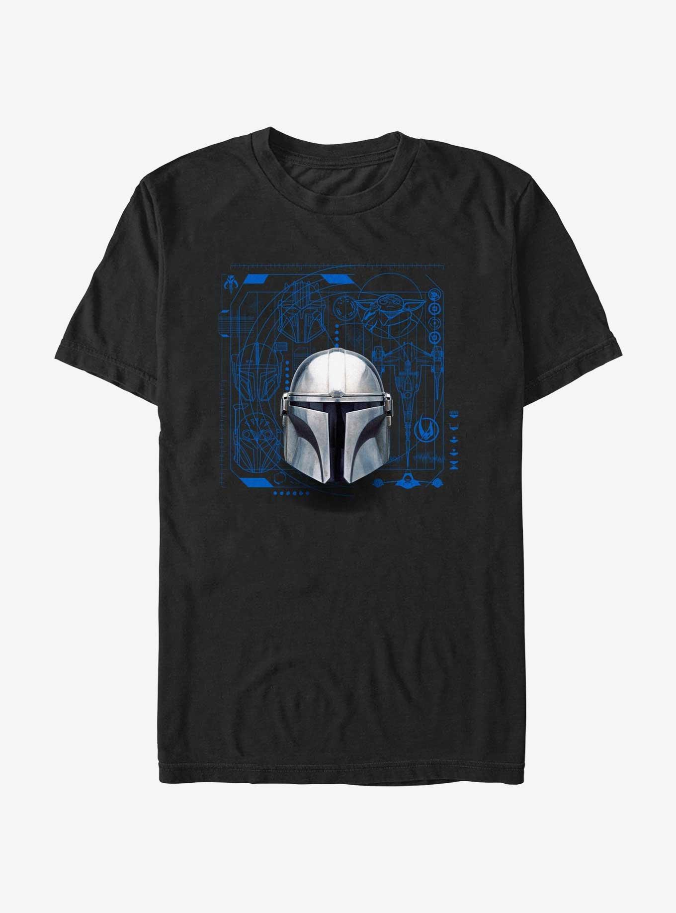 Star Wars The Mandalorian Mando Helmet Schematic T-Shirt
