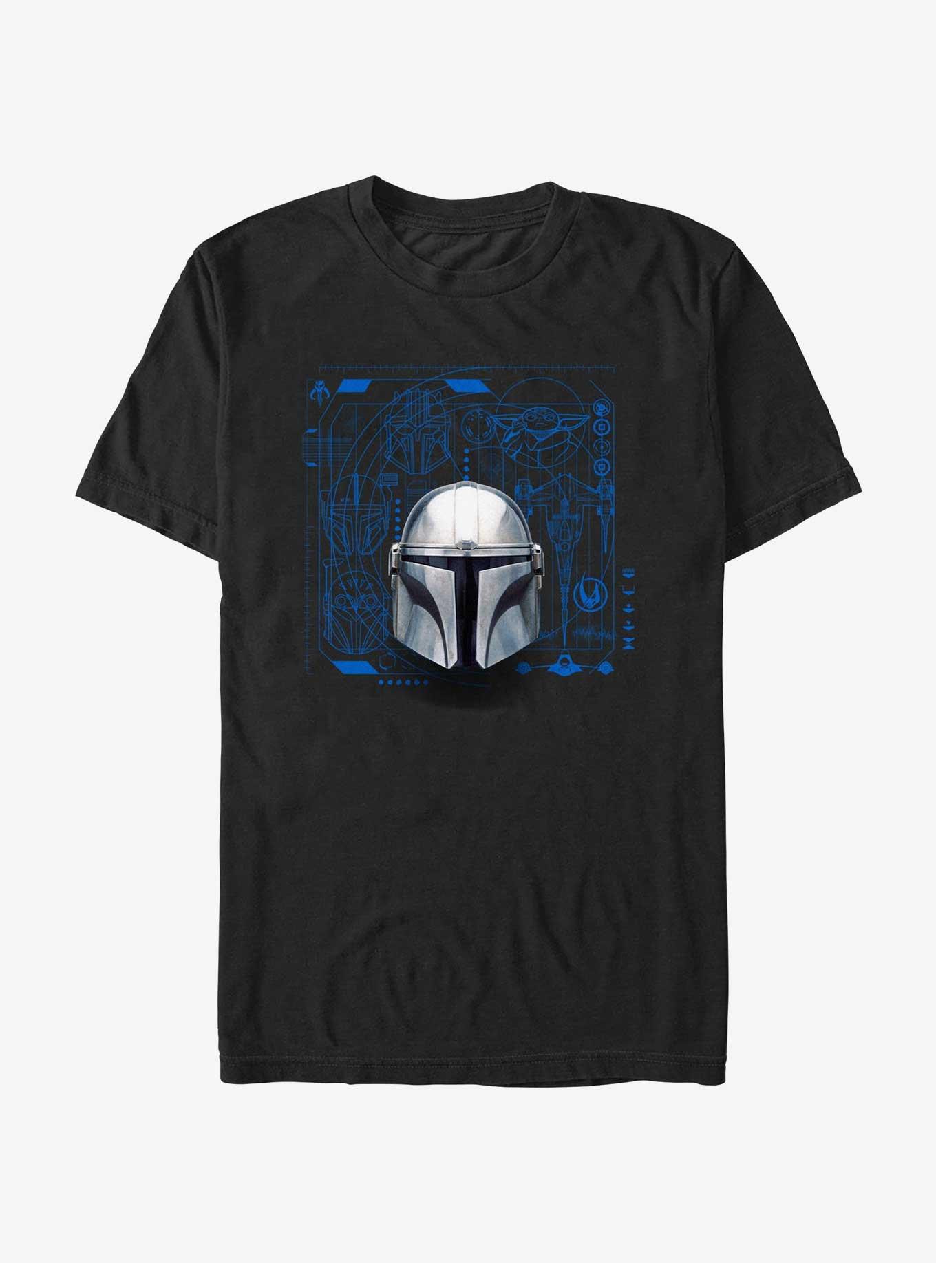 Star Wars The Mandalorian Mando Helmet Schematic T-Shirt, , hi-res