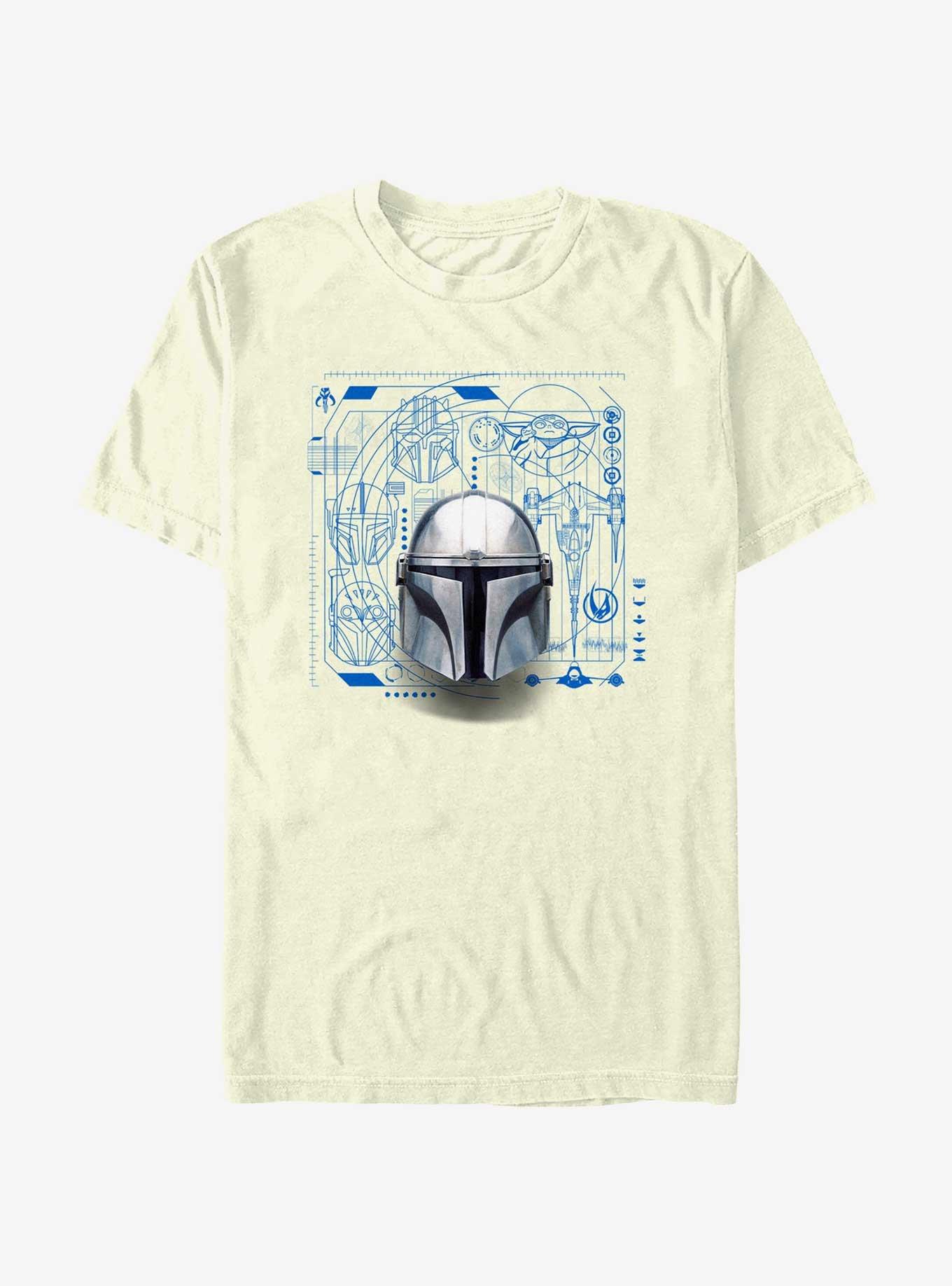 Star Wars The Mandalorian Mando Helmet Schematic T-Shirt, NATURAL, hi-res