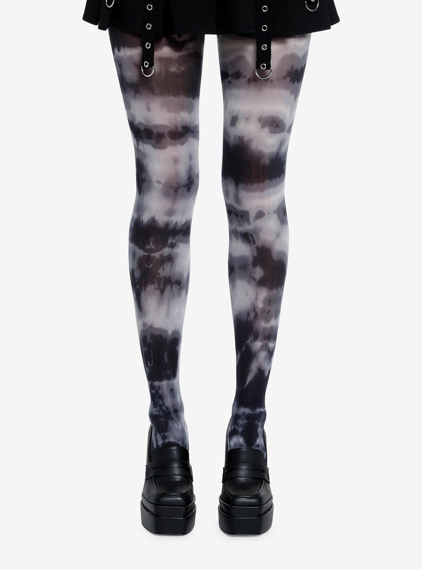 Black & Grey Tie-Dye Tights, , hi-res