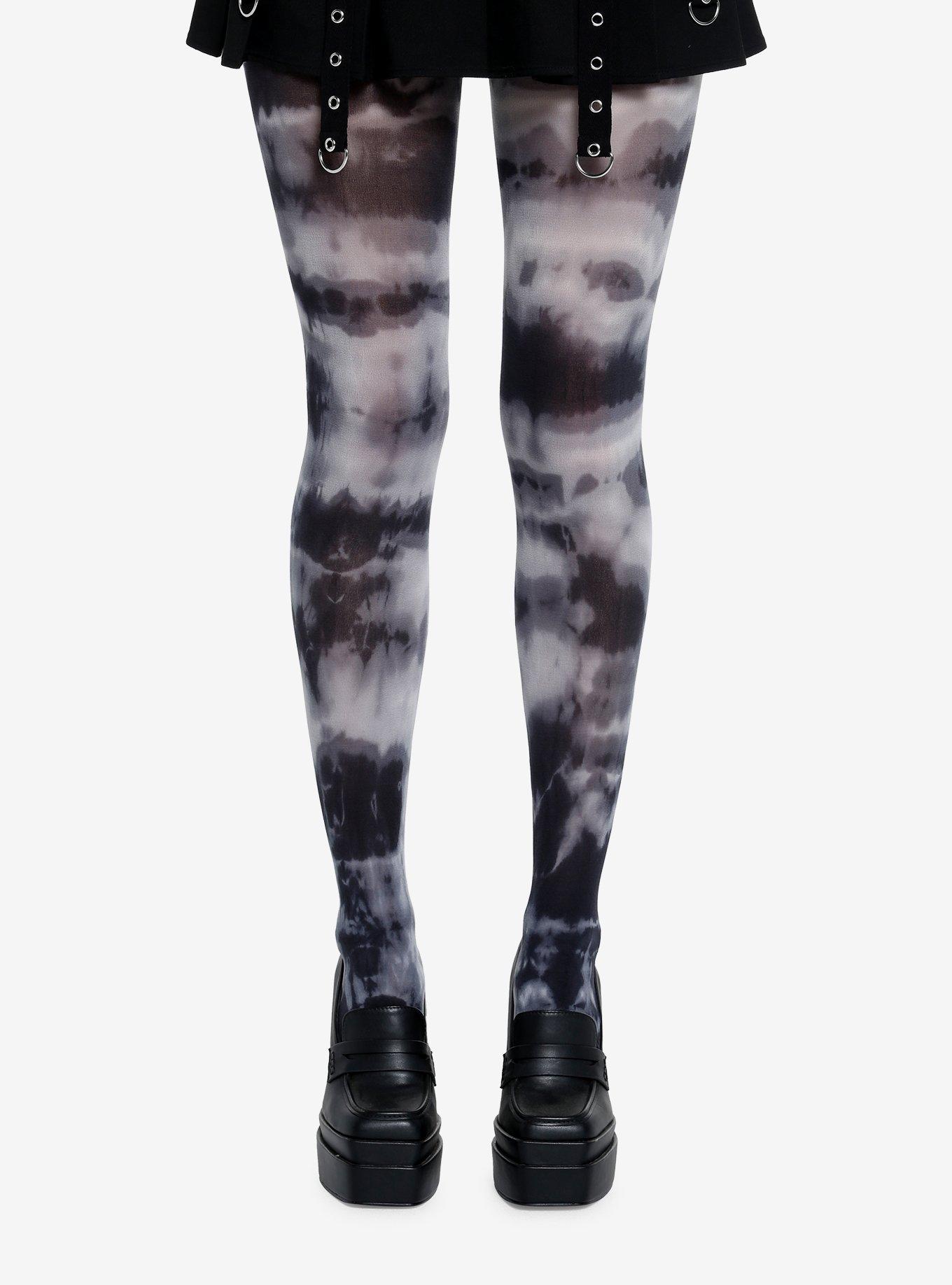 Hot Topic Black & Grey Tie-Dye Tights